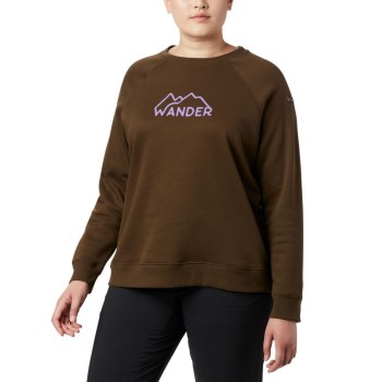 Columbia Hart Mountain Long Sleeve Graphic Crew Plus Size, Sudaderas Verde Oliva Para Mujer | 803576